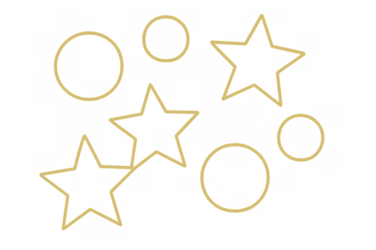 Golden stars and circles outlining an abstract geometric pattern with a transparent background for design elements - Powered by Adobe