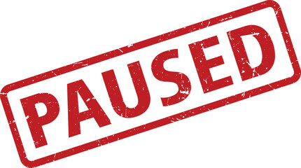 Distressed Red Ink Stamp with the Word PAUSED, Slightly Tilted, Isolated on White Background