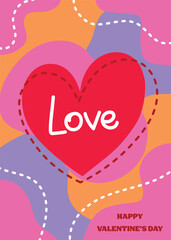 Colourful Valentine&rsquo;s Day card with cartoon heart. Abstract style invitation. Vector illustration