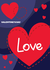 Colourful Valentine&rsquo;s Day card with cartoon heart. Abstract style invitation. Vector illustration