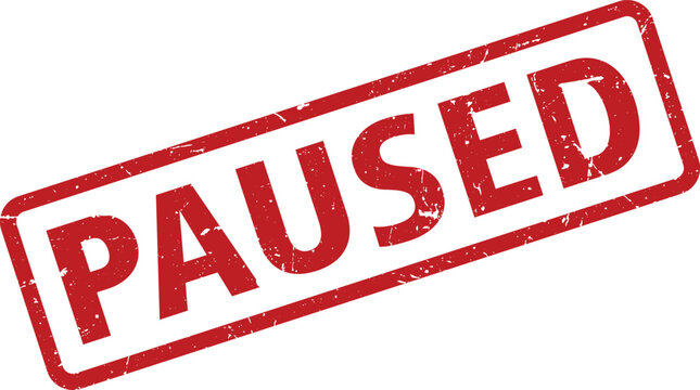 Distressed Red Ink Stamp with the Word PAUSED, Slightly Tilted, Isolated on White Background