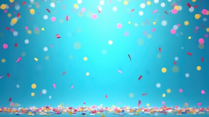 illustration of colorful confetti falling against a blue backdrop with bright scattered paper pieces creating a festive celebration atmosphere and vibrant party scene concept of events greetings marke