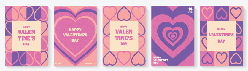 Collection of retro style Valentine&rsquo;s Day greeting cards. Geometric design with heart. Vector illustration