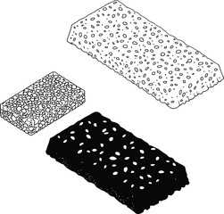 Monochrome Vector Illustration of Three Chocolate Bars Depicted in Minimalist Style Featuring Textured Surfaces Representing White, Milk, and Dark Varieties to Symbolize Confectionery Diversity, 