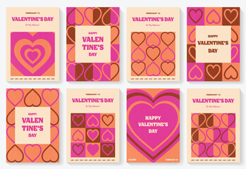 Set of Valentine&rsquo;s Day greeting cards in retro style. Invitation layout design with abstract heart. Vector illustration