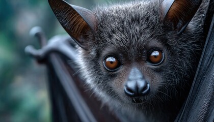 Fototapeta premium a close-up shot of the face and eyes of an alien bat, showing its unique features such as large brown or black wings