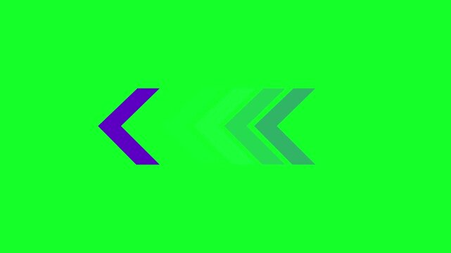 Neon down arrow glowing animation on green screen for attention marking, focus direction and 4K chroma key overlays