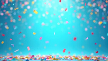 illustration of colorful confetti falling against a blue backdrop with bright scattered paper pieces creating a festive celebration atmosphere and vibrant party scene concept of events greetings marke