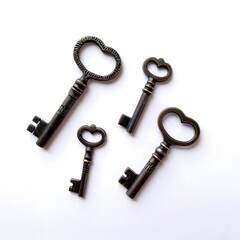 Antique Metal Keys Isolated on White Background