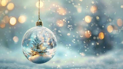 Christmas tree ornament ball with snowflakes and lights, winter holiday decoration