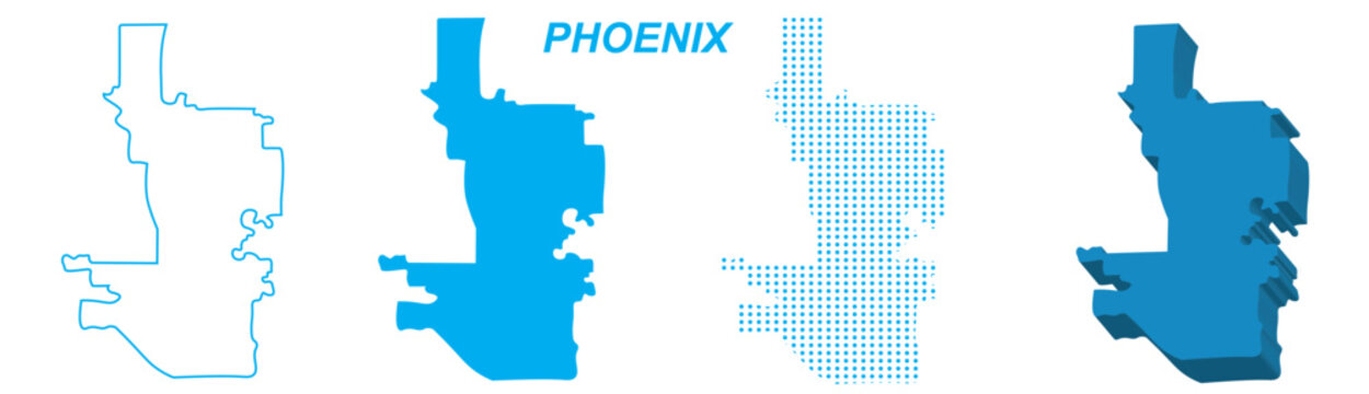 Phoenix Map Vector Set, Arizona Outline Silhouette Dotted 3D Solid Shapes, Phoenix City Infographic Template, Editable EPS Phoenix Geography