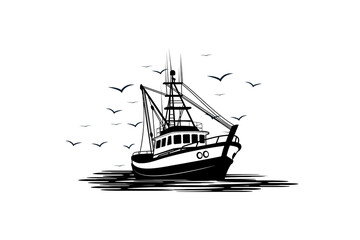 Fishing boat vector illustration on white background.