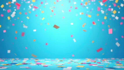 illustration of colorful confetti falling against a blue backdrop with bright scattered paper pieces creating a festive celebration atmosphere and vibrant party scene concept of events greetings marke