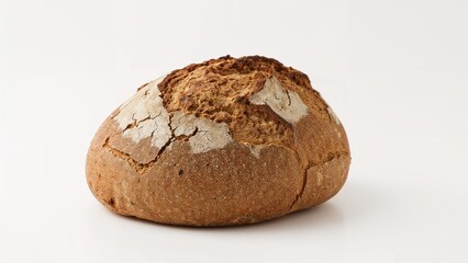 Rustic bread roll with cracked crust on a white background