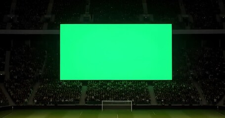 Large green screen in dark soccer stadium ready for your custom content with crowd silhouettes dynamic video footage clip - Powered by Adobe