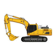 Yellow Excavator On Tracks At Work.