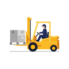 Yellow Forklift Truck Carrying a Pallet with Boxes.