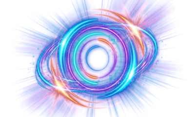 Abstract glowing light rings in neon color. Futuristic motion circle for digital artwork, high-tech banners, gaming UI, space-inspired backgrounds and illuminated particle effects.
