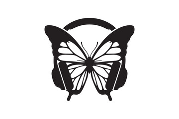 Conceptual Butterfly Wearing Headphones Icon Silhouette