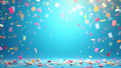 illustration of colorful confetti falling against a blue backdrop with bright scattered paper pieces creating a festive celebration atmosphere and vibrant party scene concept of events greetings