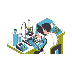 Scientist Working in Laboratory with Microscope Equipment.