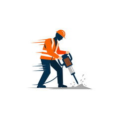 Construction Worker Operating a Jackhammer at Work.
