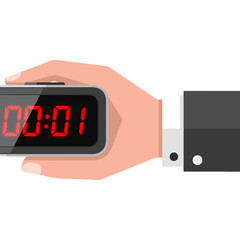 Digital countdown timer held in hand.