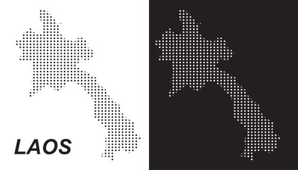 Laos Map Vector, Southeast Asia Country Dotted Pattern Black and White Shapes, Laos Infographic Template, Editable EPS Laos Geography