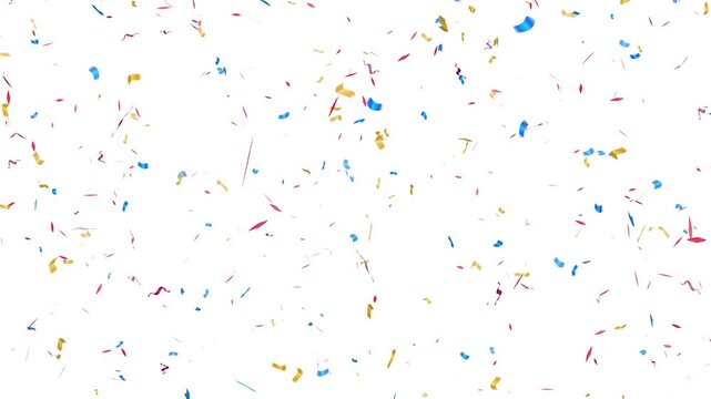 Colorful confetti falling on white background loop 4k. Confetti partical isolated background, сonfetti explosion.
