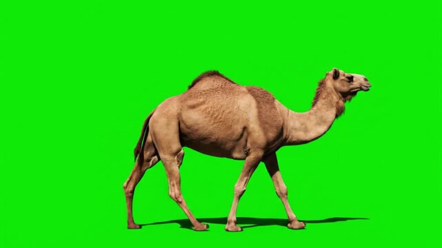 Camel walking on a green screen
