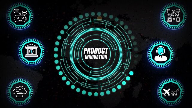 Product Innovation HUD with concept development rings, prototype workflow mapping, and breakthrough creation architecture built to accelerate enterprise idea generation