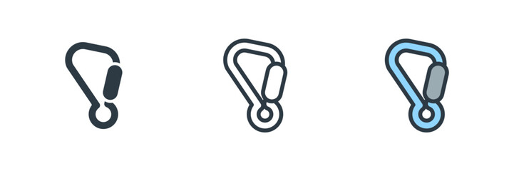 Carabiner icon set vector illustration. line, glyph, color symbol isolated on white background