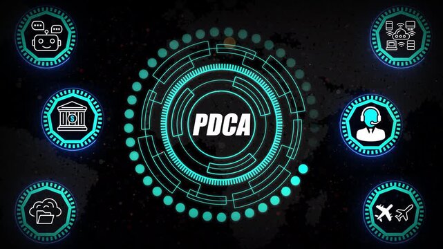 PDCA HUD Visualization Featuring Continuous Improvement Rings, Iterative Cycle Architecture, and Operational Excellence Mapping for High-Performance Systems