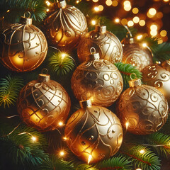 the radiance of golden christmas baubles