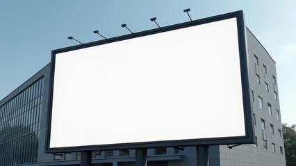 Fototapeta premium large billboard advertisement mockup mounted on modern building exterior showing clean empty display surface for branding and promotional design concept of advertising marketing architecture