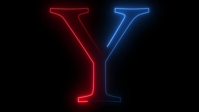 Glowing neon capital letter alphabet Y animation. Purple and blue neon font letter "Y" on black background. Educational concept