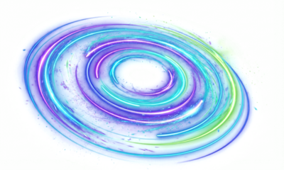 Neon glowing rings with orbit effect and radial flare. Futuristic digital halo in dark space. Ideal for sci-fi design, UI interface, cosmic backgrounds, vibrant tech posters and energy concept