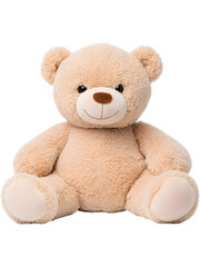 Obraz premium A soft light beige teddy bear sitting with a friendly expression and plush texture, perfect for baby themes, nursery decor, and cute children's illustrations.