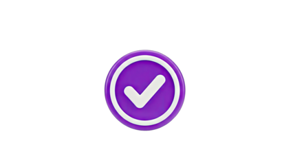 3D Checkmark Icon on Purple Circle - Approval Concept