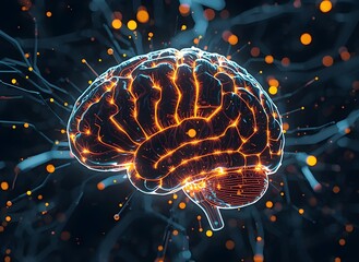 3D AI Brain with Glowing Neural Circuits 