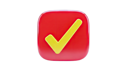 3D Checkmark on Red Square: Confirmation Icon