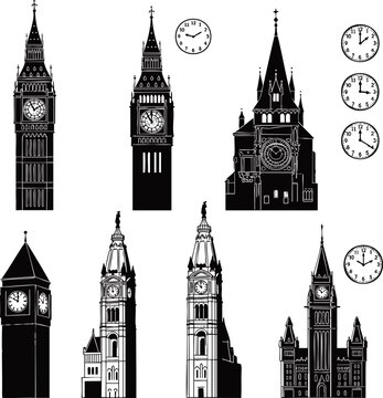 Big Ben and Clock Tower Silhouettes