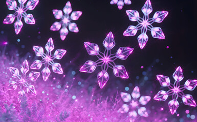 Neon Pink and Blue Snowflakes with Glowing Light Effects