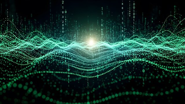 Green digital data stream with binary code flowing - Powered by Adobe
