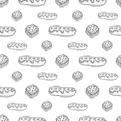 Hand Drawn Bread seamless pattern. Doodle Bakery pattern background