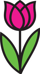 Pink Tulip Flower with Green Leaves Icon symbol