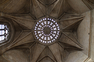 sculpted vault in a medieval church (san gil abad) in burgos in spain 