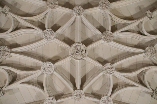 sculpted vault in a medieval church (san lesmes abad) in burgos in spain 