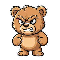A fierce teddy bear mascot with fur standing up and an intense, angry glare is presented as a sharp 2D flat vector illustration isolated on a clean white background.