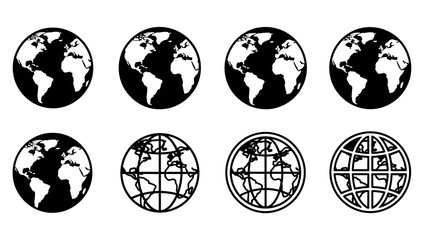 World Map Globe Icon Set &ndash; Earth Hemisphere Silhouette Vector Collection